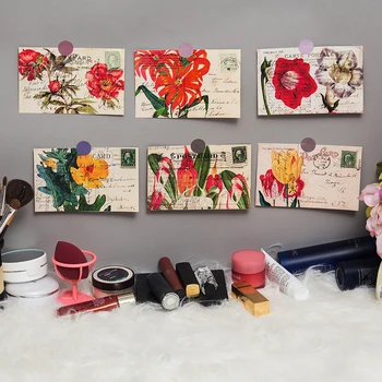 

6Pcs Large size retro flower plant envelope card handwritten Postcard DIY creative Junk Journal Photo Props craft paper