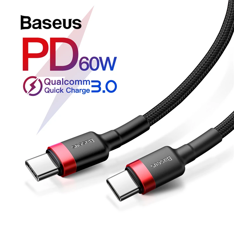 Cable de carga rápida Baseus USB tipo C a USB tipo C para soporte samsung galaxy S9 Plus PD 60W QC3.0 3A para dispositivos tipo C