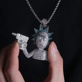 

Iced Out Gold Silver Color Chain Gun Man Pendant Necklace Collares de Moda 2019 Hip Hop Charm Jewelry