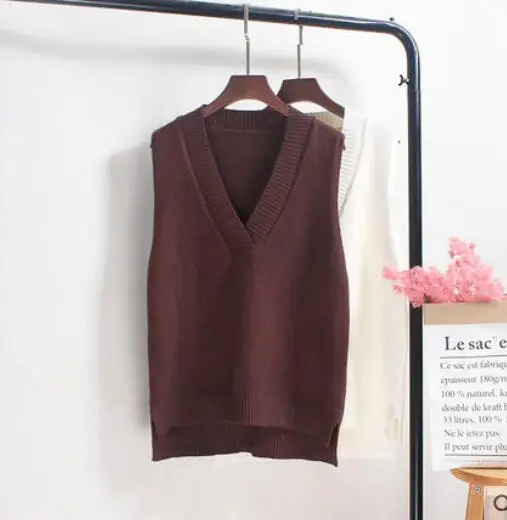 Бургундия Casual Plus Size V-Neck Knitted Vest Women Autumn Korean Loose sleeveless Sweater Vest Winter Warm Waistcoat Veste Femme - Цвет: Бургундия