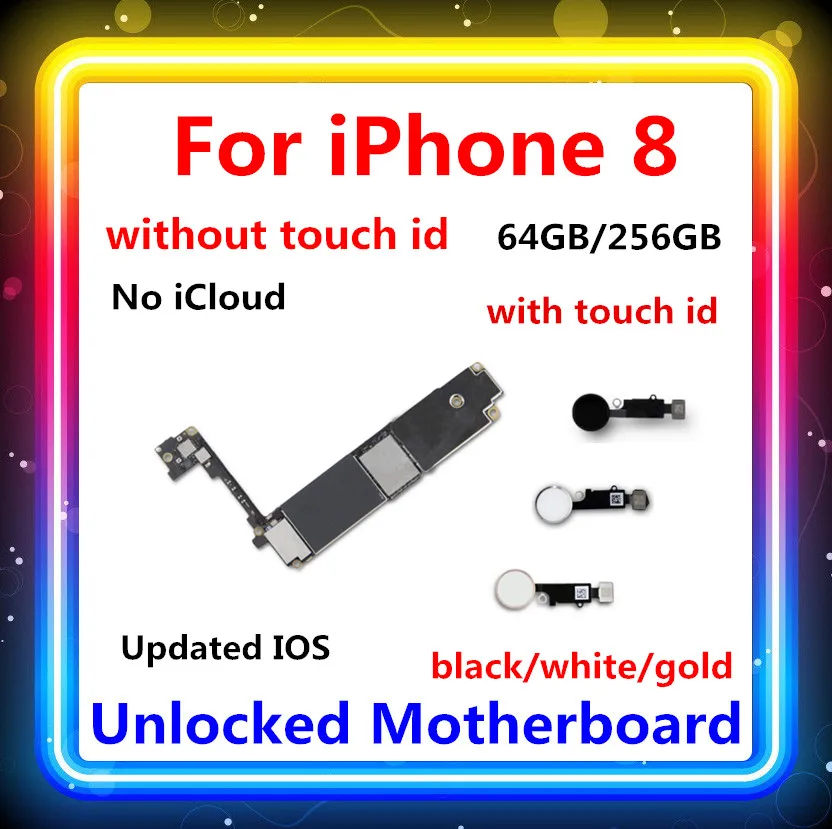 

Original Motherboard for iphone 8 Motherboard 64GB 256GB unlocked Logic Boards for iphone 8 4.7inch with / Without Touch ID card