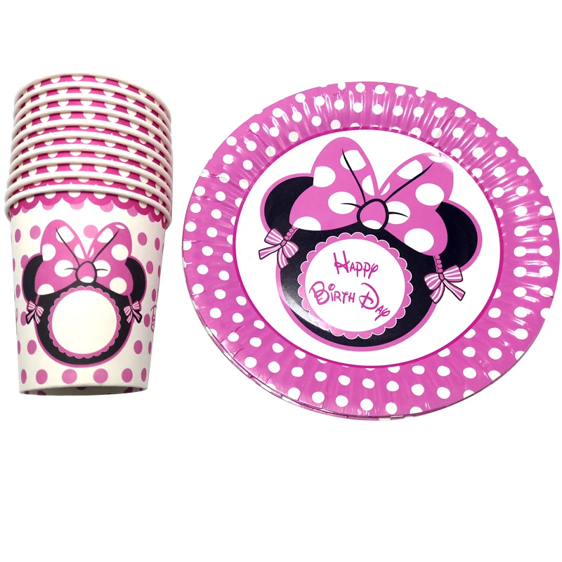 

Minnie Theme Plates Baby Shower Decoration Disposable Tableware Set Happy Birthday Party Girls Kids Favors Cups 60pcs/pack