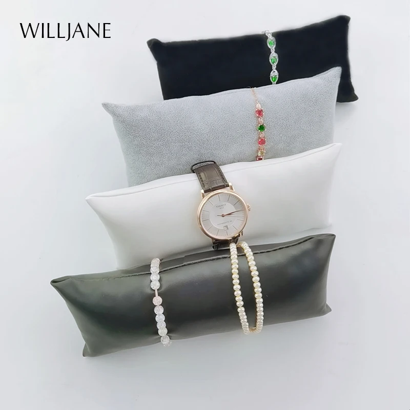 Bracelet Jewelry Pillow Stand Velvet PU Leather Holder Organizer Presentation Case Bangle Anklet Watch Display Photography Prop