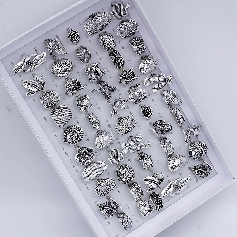 Wholesale 25pcs/Lots Vintage Mix Style Anmial Flower Rings For Women Party Gift Jewelry