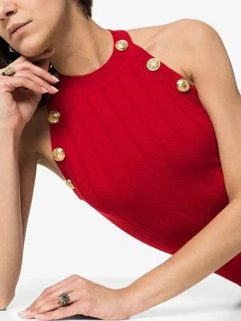 Sexyboutique Бандажное платье Короткое платье карандаш без рукавов с пуговицей О-образным вырезом Бандажное женское платье