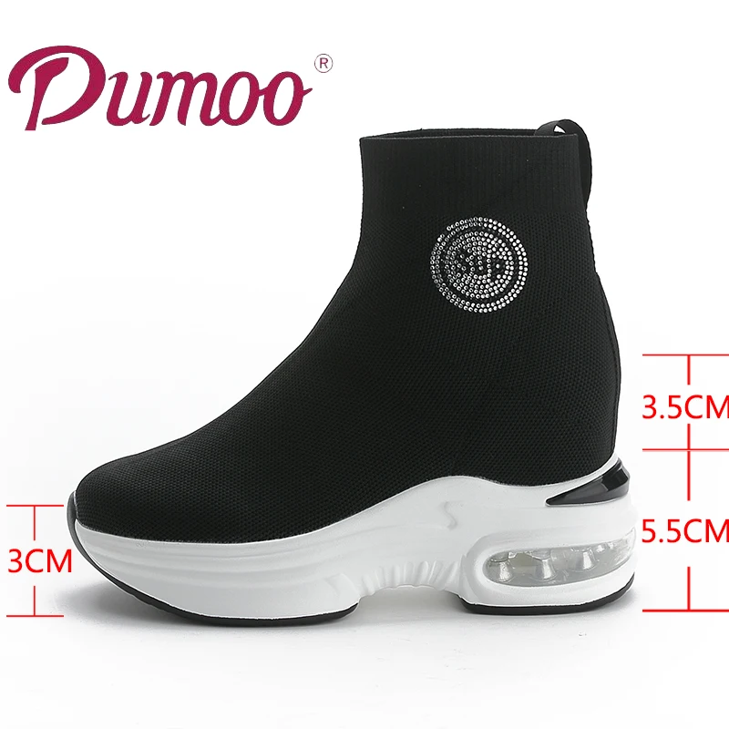 Dumoo/брендовые эластичные вязаные носки; обувь; женские зимние кроссовки на высоком каблуке 9 см; обувь на танкетке черного цвета; zapatillas mujer