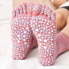 Носки с пятью пальцами, женские хлопковые носки средней длины, зимние носки для пилатеса, фитнеса, Нескользящие силиконовые носки до лодыжки