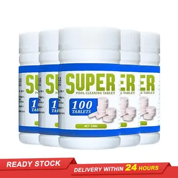 

New100 pieces/bottle of pool cleaning effervescent tablets, chlorine cage disinfectant, pool clarifier, multifunctional cleaner