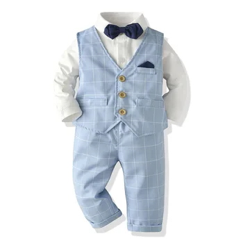 

3Pcs Baby Boy Clothes Suit Infant Gentleman Outfits Newborn Birthday Clothing Set Baptism Toddler White Shirt +Bowtie+Vest+Pants