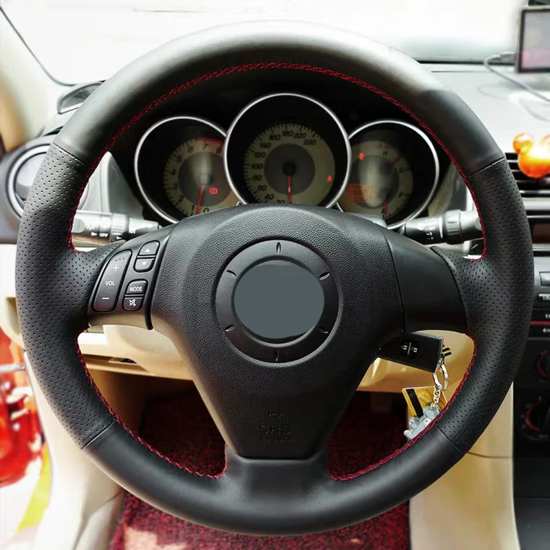 

Free Shipping High Quality cowhide Top Layer Leather handmade Sewing Steering wheel covers protect For Mazda 6/Mazda 3/Mazda 5