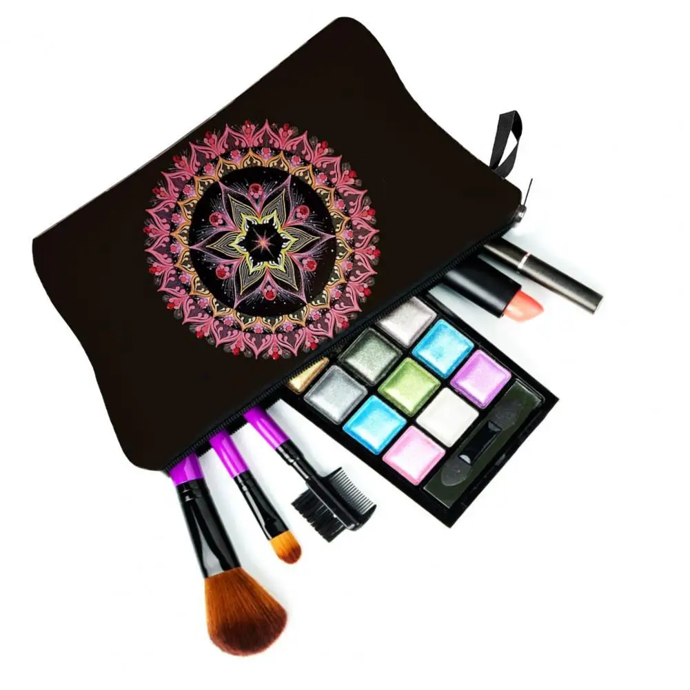 Large Capacity Smooth Zipper Cosmetic Bag Practical Bohemia Print Hanging Hole Multipurpose