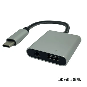 

Type-c to 3.5mm Jack Earphone 2 in 1 Digital Audio Conversion line DAC 24 Bits/96KHZ AUX Audio Charging Adapter support PD / QC