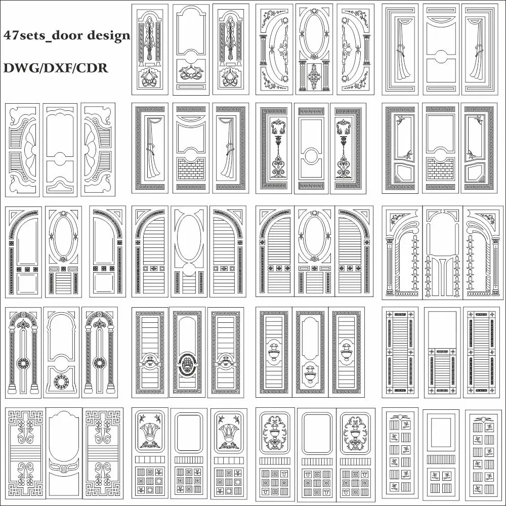 47 наборов дверей Dxf/Dwg файл CAD 2D векторный дизайн ЧПУ вектор DXF плазменный роутер