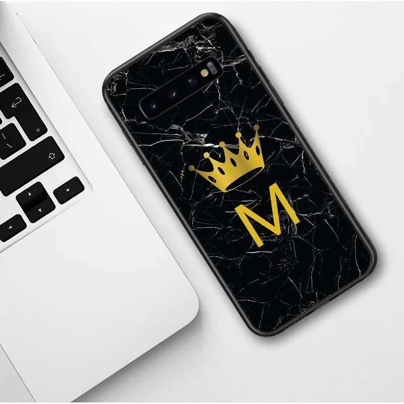 Роскошный Черный Мраморный заказной Золотой буквенный корона мягкий силиконовый чехол для телефона samsung Galaxy S7 Edge S8 S9 Plus S10 Lite S10 Plus - Цвет: TPU