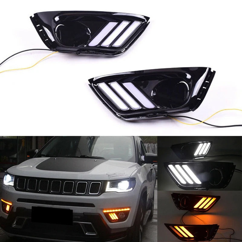 Для Jeep Compass 2017-2019 1 пара светодиодный дневный ходовой светильник DRL/передний
