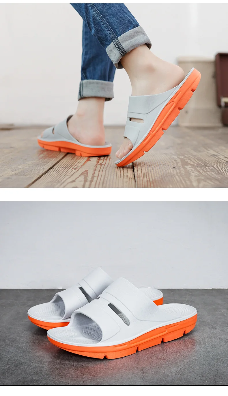Zapatillas para hombre, moda de verano, Color sólido, zapatillas de casa informales, zapatos antideslizantes de Eva, chanclas de playa, zapatillas de ducha