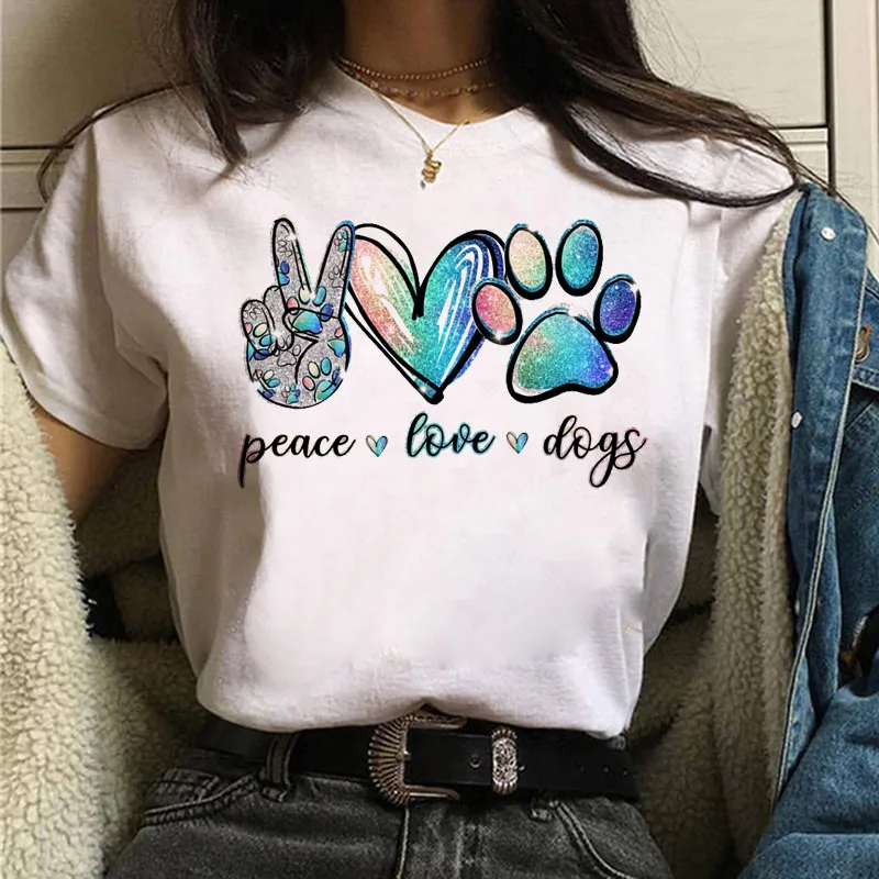 Футболка с принтом Peace Love Dogs модная женская футболка в стиле Харадзюку топы