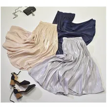 Женская шелковая юбка Элегантная Женская атласная длинная юбка офисная Дамская кружевная юбка с высокой талией