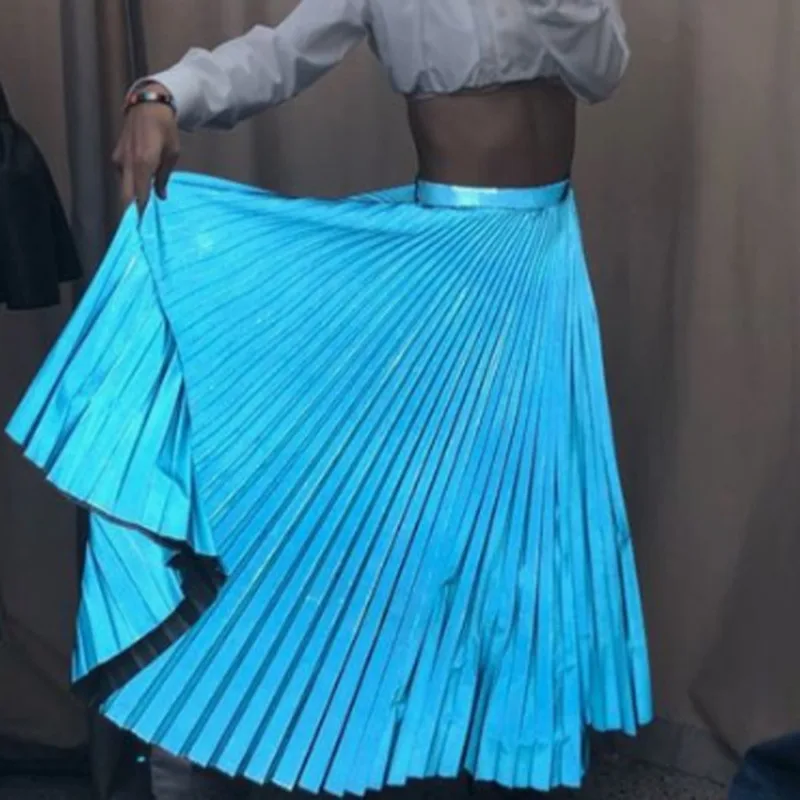 New Spring 2020 Women Long Metallic Silver Maxi Pleated Skirt Midi Skirt High Waist Casual Party Skirt Vintage Autumn Warm Skirt New Spring 2020 Women Long Metallic Silver Maxi Pleated Skirt Midi Skirt High Waist Casual Party Skirt Vintage Autumn Warm Skirt