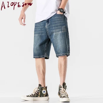

AIOPESON New Summer Men Jeans Shorts Casual Solid Color Loose Jeans Shorts Men Fashion Breathable Straight Men Short Knee Length