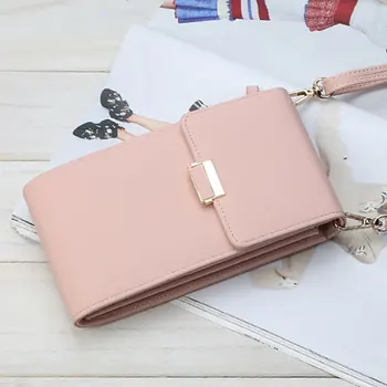 

wallet women mini long mobile phone bag solid color coin purse female zipper buckle slung shoulder bag Bolso Mujer