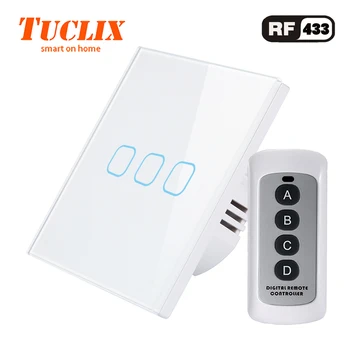 

TUCLIX EU/UK 3 gang 1 way remote control touch switch remote wall lamp switch crystal lace of toughened glass