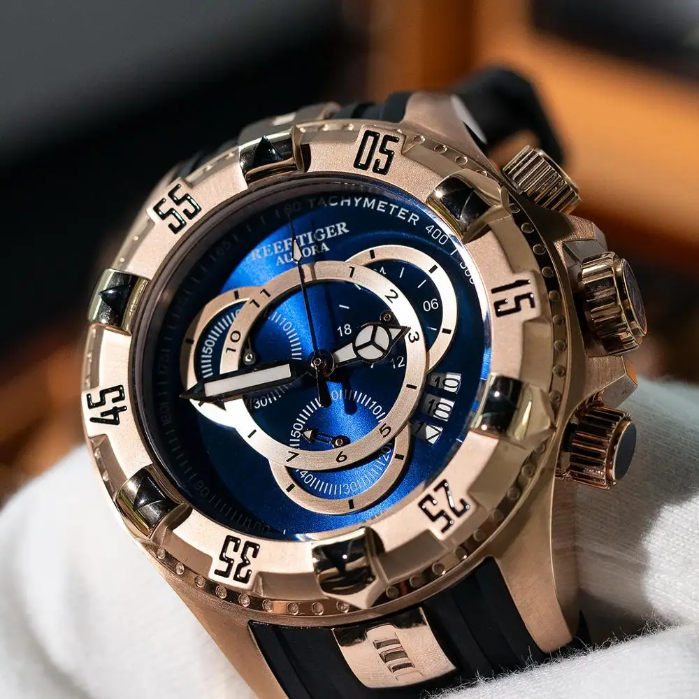 Риф Тигр/RT роскошные розовое золото спортивные часы для мужчин брендовые модные