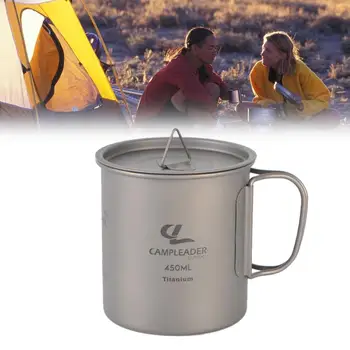 

Outdoor Portable Cup Folding Drinking Cup Pure Titanium Water Cup with a Lid 450ml