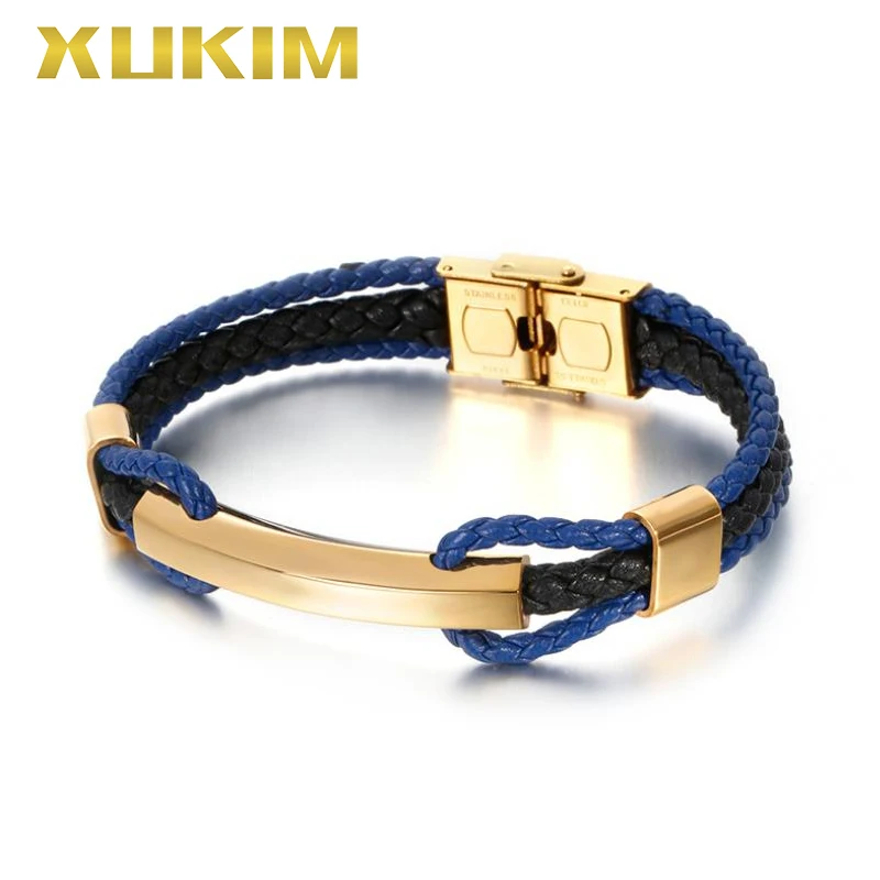 

XB406-G Xukim Jewelry New Design Men Leather Bracelet Bangle