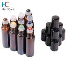 10 шт. 10 мл Янтарный стеклянный флакон с драгоценным камнем для эфирных масел Янтарный коричневый рулон на бутылках ароматерапия кристаллическая трубка для духов