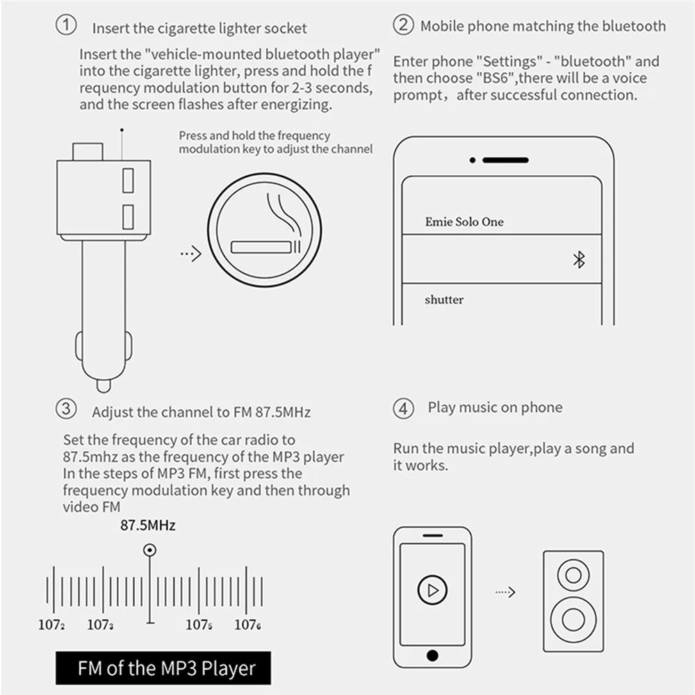 BS6 беспроводной автомобильный Bluetooth fm-передатчик Аудио Автомобильный MP3-плеер fm-модулятор громкой связи Bluetooth автомобильный комплект с двойным USB