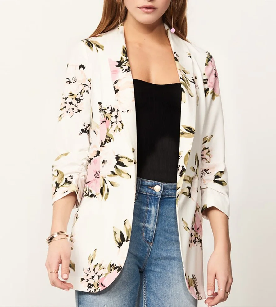 

Women Vintage Snake Print Jackets Wide Waisted Open Stitch Pockets Fashion Notched Collar Long Sleeve Blazer Female Floral Coats