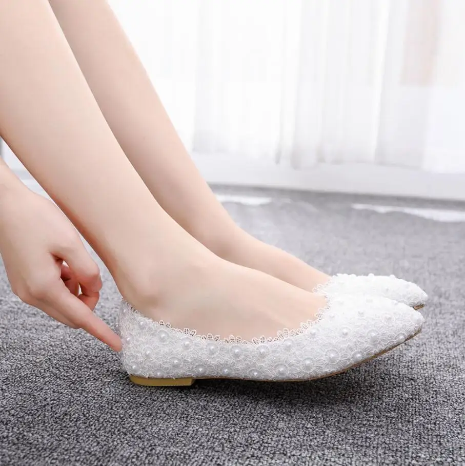 

White lace flat shoes shallow mouth single shoes women comfortable pregnant women flat casual shoes ladies wedding party shoes