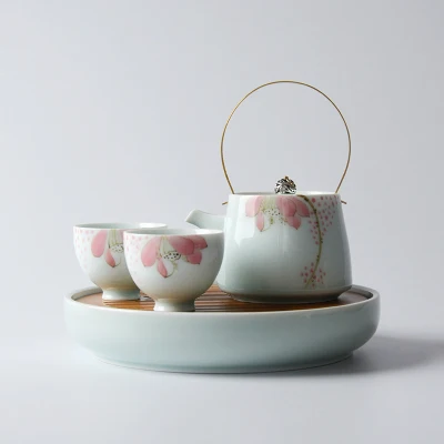 Китай Цзиндэчжэнь celadon фарфоровый чайник небольшой ручной росписью грубой чайник японский чайный набор кунг-фу обслуживание подарок - Цвет: 2