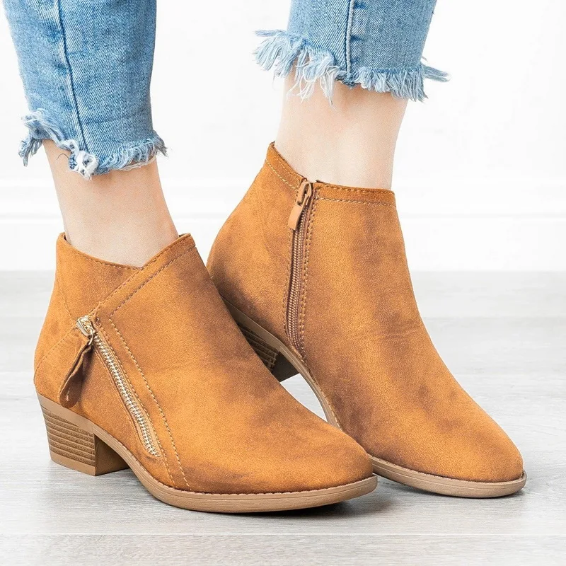 

Litthing Women Shoes Retro Mid Heel Ankle Boots 2019 Spring Female Block Mid Heels Casual Botas Mujer Booties Feminina