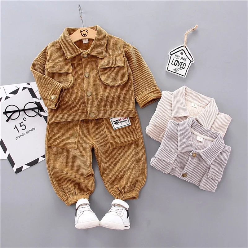 

2019 Autumn Kid Corduroy Clothing Casual Toddler Kids Baby Boy Clothes 3PCS Long Sleeve Jacket Coat+Shirt+Pants Outfit 1-6Y