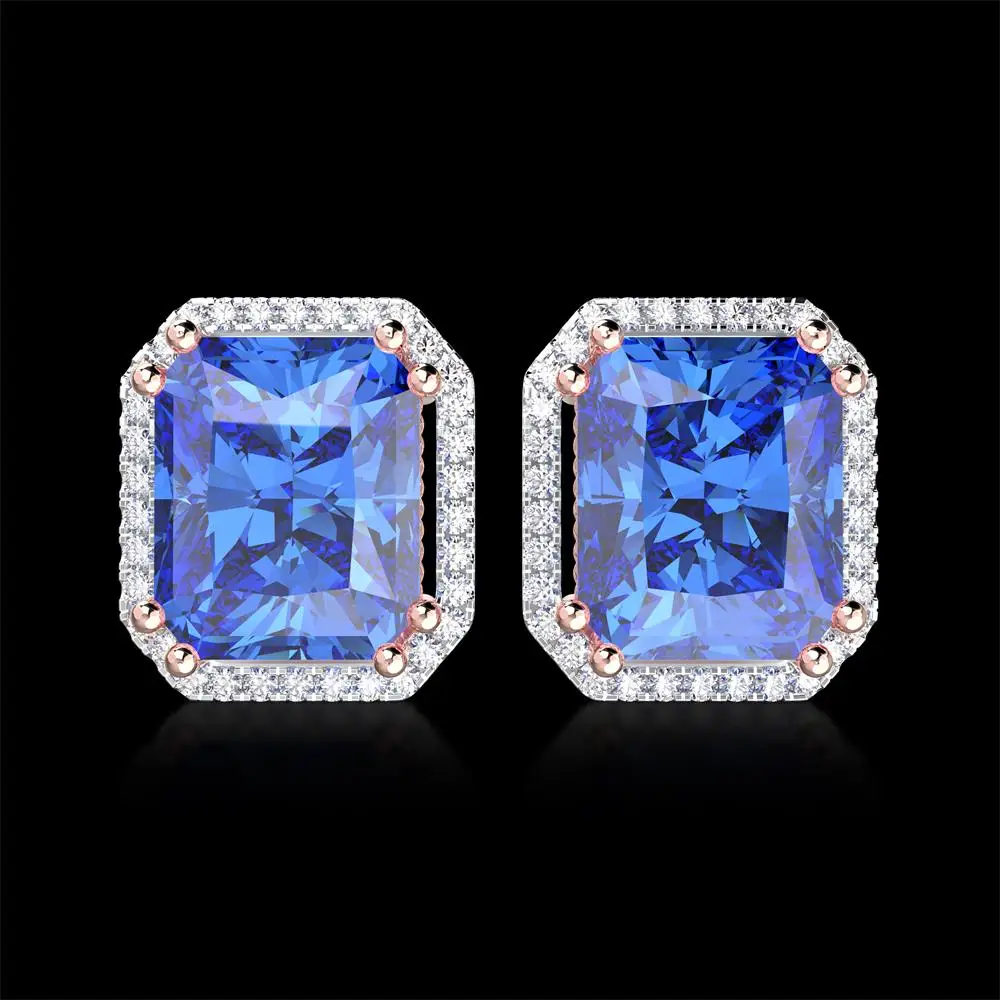 Blue Wong Rain стерлингового серебра 925 искусственный муассанит драгоценный камень серьги из белого золота серьги-гвоздики ювелирных изделий - Цвет камня: Blue