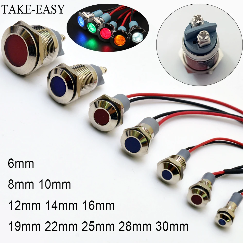 

Multicolor Light Indicator Led 220v 6/8/10/12/14/16/19/22/25/28/30 mm Motorcycle Signal 24v Lights Red Green Beacon Light Led