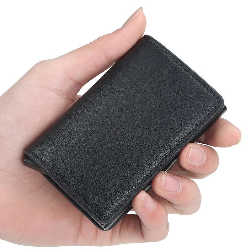 Anti-theft Credit card holder Leather  Aluminum Wallet RFID Blocking Men Purse 