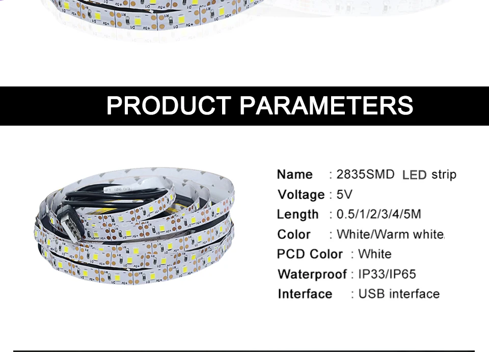 5 м-50 мм 5 в Светодиодная лента с питанием от USB 2835SMD Светодиодная лента для ТВ фона ПК 60 светодиодный s/m не водонепроницаемый