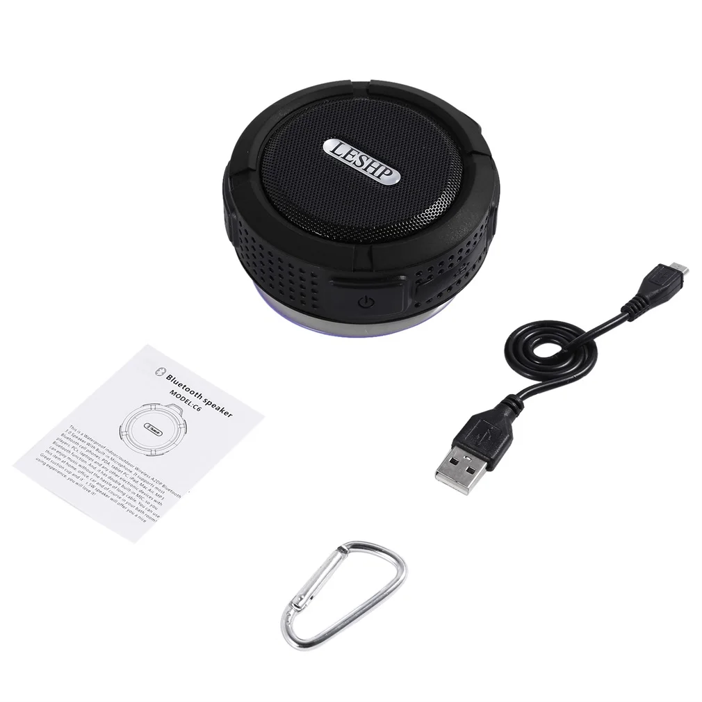 Черный LESHP беспроводной bluetooth-динамик с звонками, громкая связь и присоска, водонепроницаемый Bluetooth Душ, портативный динамик - Цвет: Черный