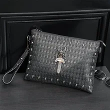 

Fashion Revit Skull Men Clutch Bag Large Capacity Zipper Clutches Men Luxury Design Shoulder Strap Handbags Men's Crossbody Bag