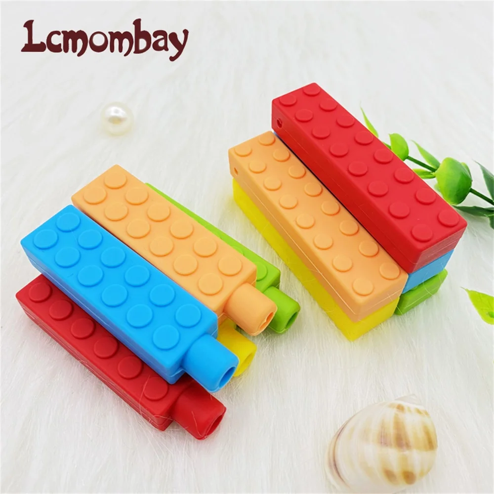 1Pcs Block Baby Teethers Sensory Chew Necklace Brick Silicone Biting Topper Teethers Toy Building Blocks Teether 5