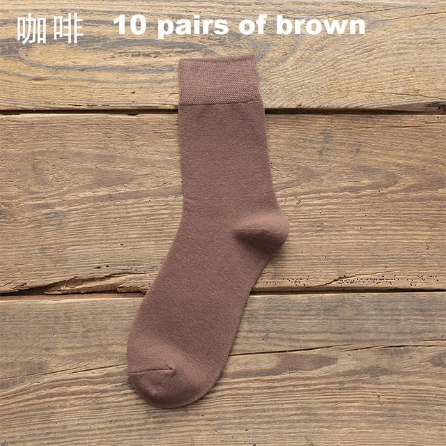 10 Pairs/Lot New Men's Cotton Socks Autumn Winter Business Breathable Male Crew Dress Socks Meias Colorful Fashion Happy Sox Hot 10 pairs brown
