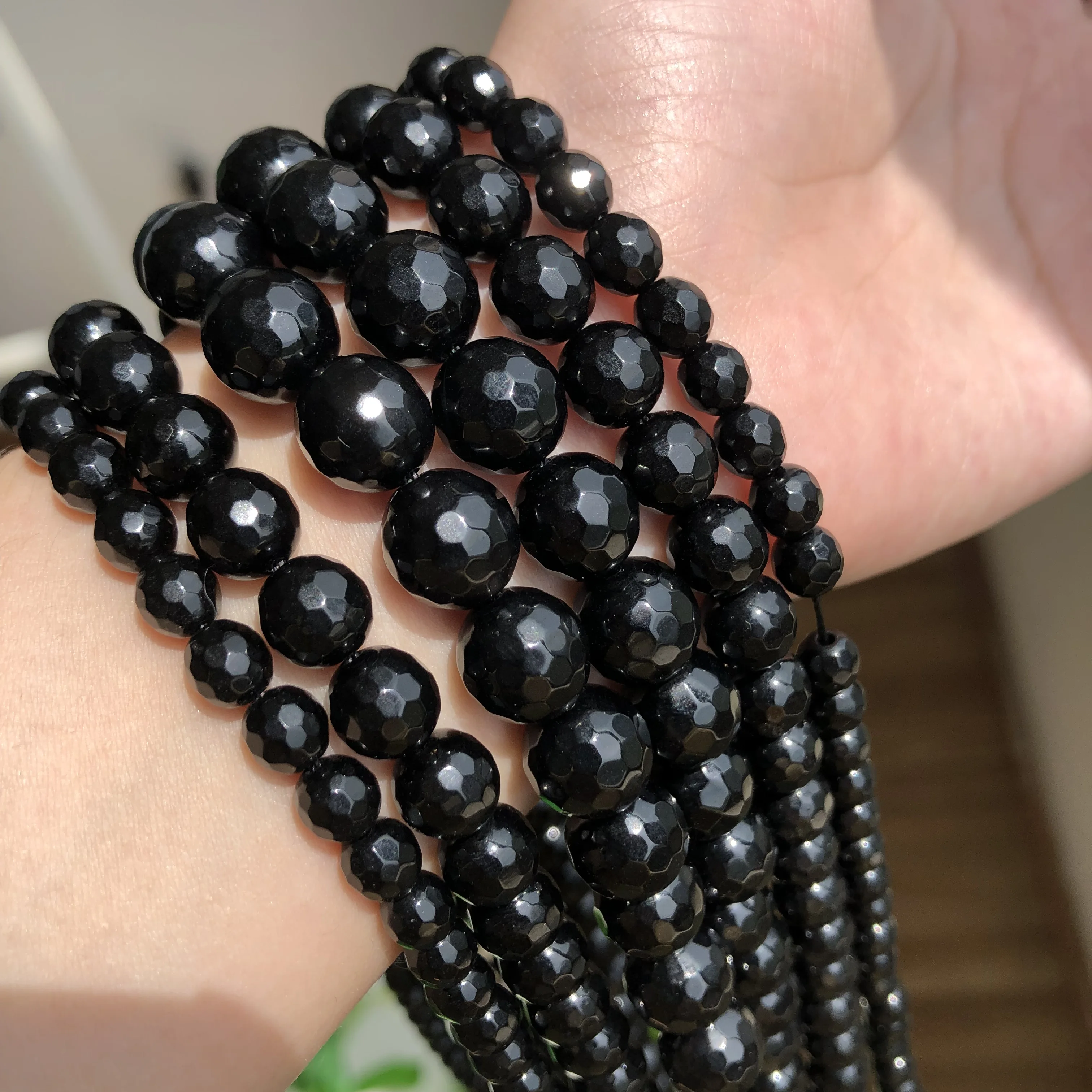 Facettierte schwarze Achate-Perlen, natürliche lose Steinperlen für die Schmuckherstellung, runde lose Onyx-Perlen, 4, 6, 8, 10, 12 mm, DIY-Armband, 38,1 cm – Detail 9