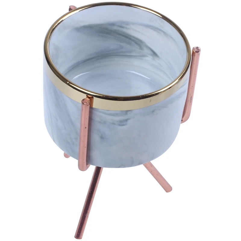 Nordic Marble Pattern Vase Ceramic Iron Art Vase Rose Gold Silver Tabletop Green Plant Flower Pot Home Office Vases Decorative