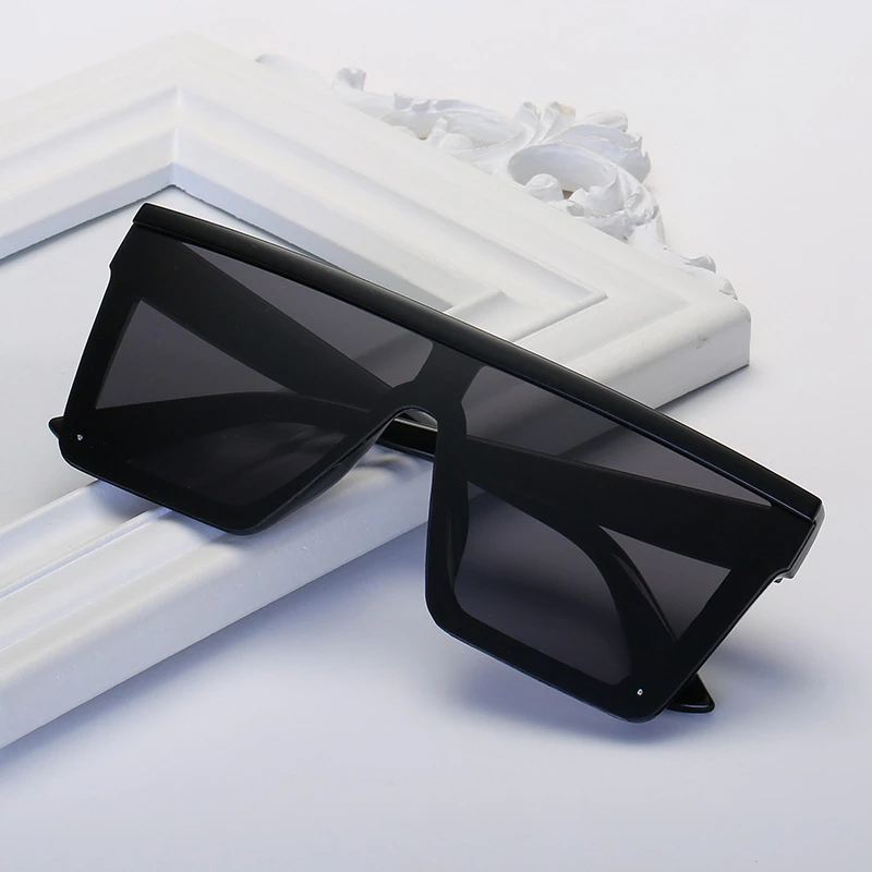 Vintage Square Sunglasses Black Oversized Designer Sun Glasses_voghion.com