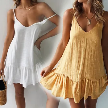 

Sexy Spaghetti Strap Backless Mini Dress2020Women Summer Loose Sleeveless Sundress Casual Streetwear Party Beach Dresses Ladies