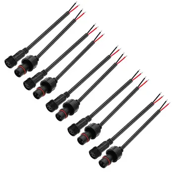 

5 Pairs 2 Pin 2 Core Male Female Plug LED Connector Waterproof IP65 with 20cm 18AWG 2X 0.75mm² Cable 21mm Nut for LED JK1567