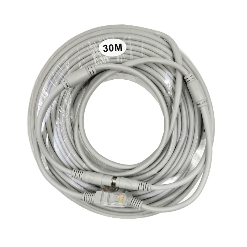5M/10M/15M/20M/30M Optional 2.1mm/5.5mm Jack RJ45 + DC Power Extension Ethernet CCTV Cable For Surveillance IP Camera NVR System
